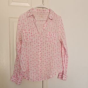 Lilly Pulitzer Sea View Pink 100% Linen Button Down Shirt Medium